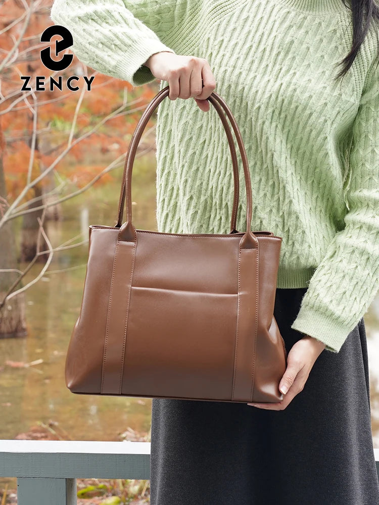 Zency Women's Genuine Leather A4 Shoulder Bags Large Capacity Handbag 2026 Fashion