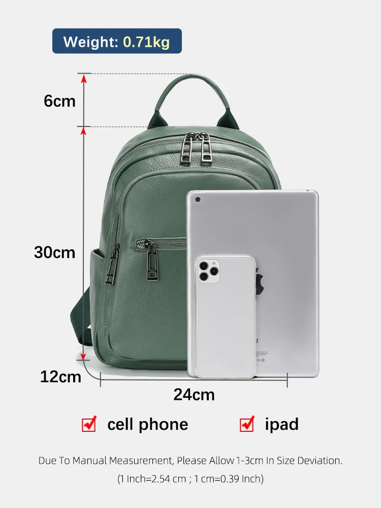 Zency Genuine Leather Backpack For Women Large Capacity Travel Rucksack