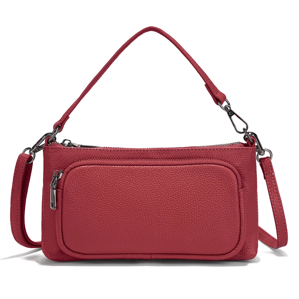 Zency Women's Grey Leather Shoulder Bag Crossbody Multi-pockets Handbag