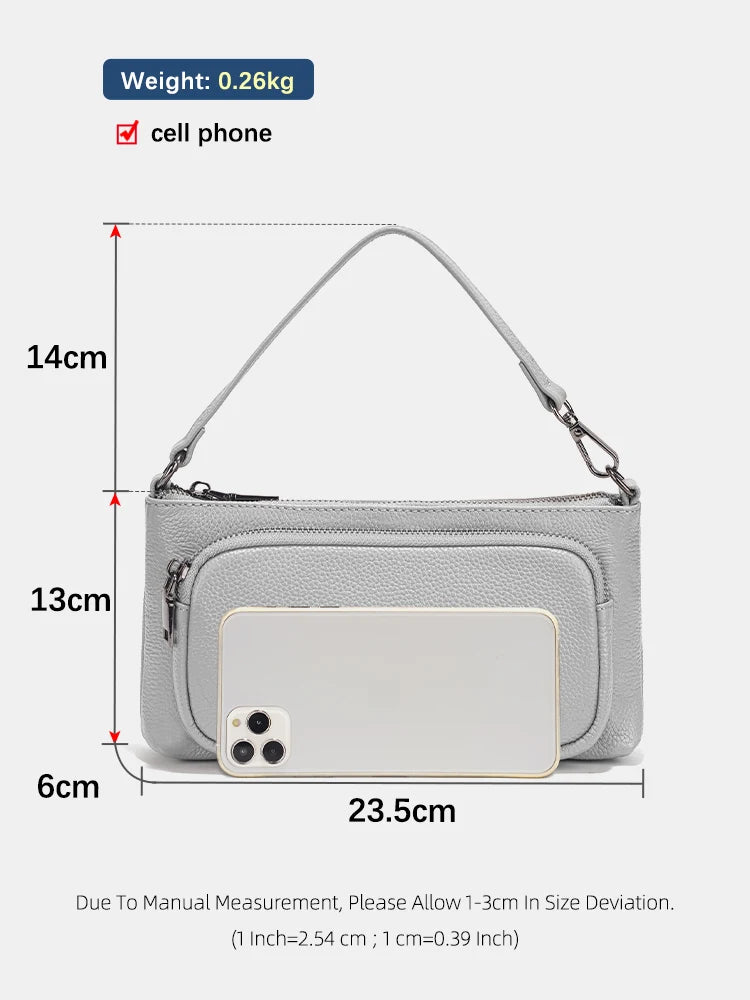 Zency Women's Grey Leather Shoulder Bag Crossbody Multi-pockets Handbag