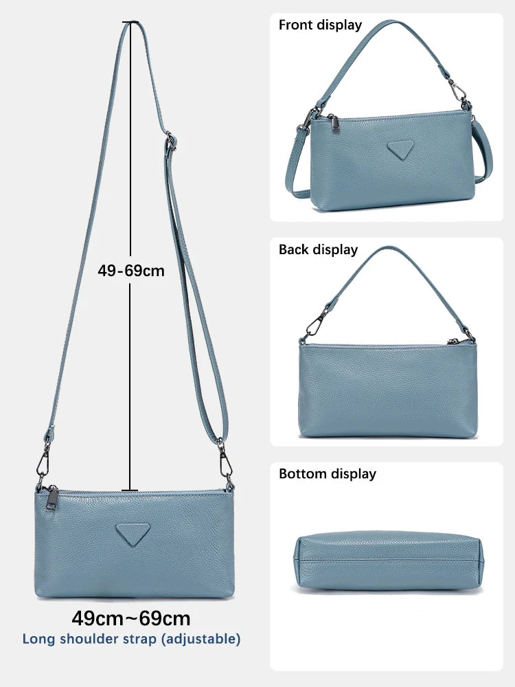 Zency Genuine Leather Cowhide Handbag Solid Color Shoulder Bag for Women
