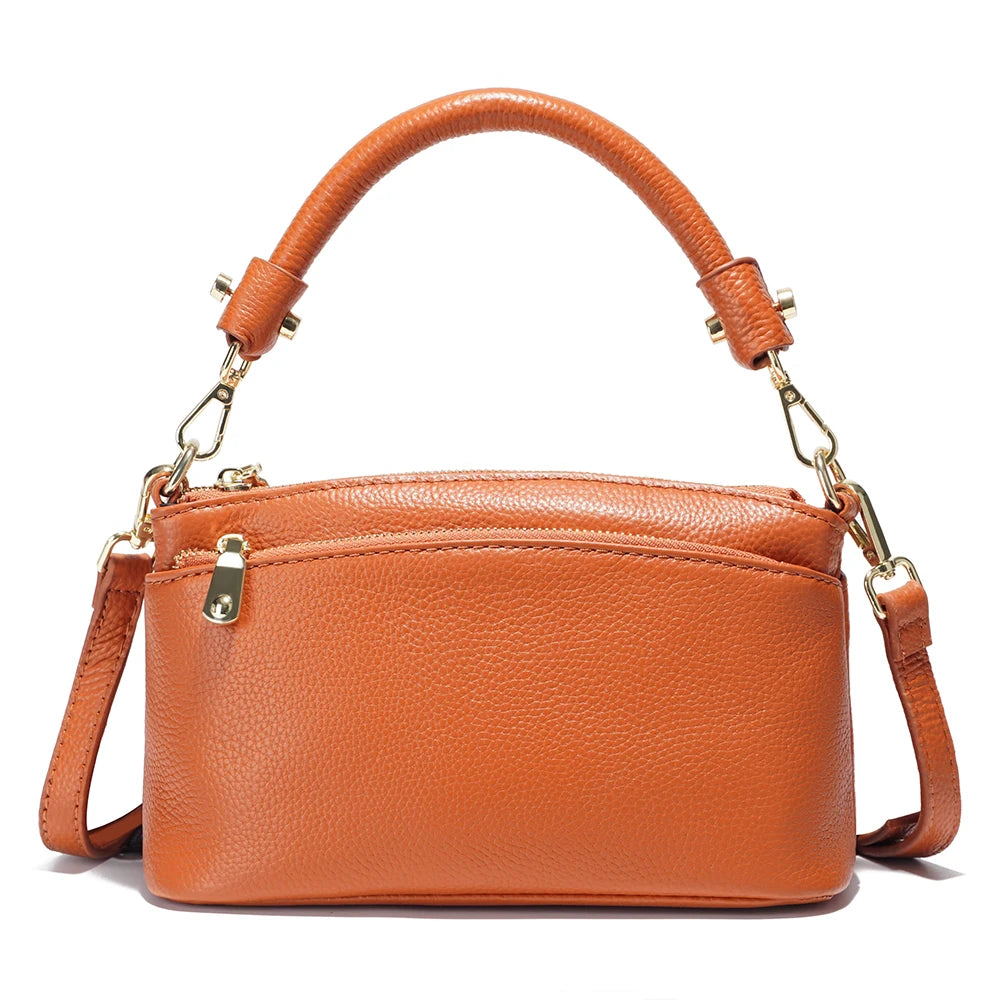 Zency Women Grey Bag Soft Genuine Leather Zipper Cowhide Leather Shoulder Bag