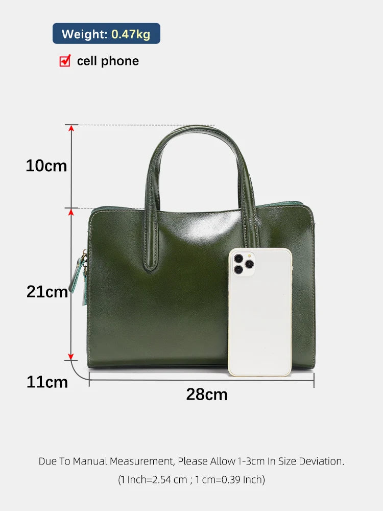 Zency Oil Wax Leather Handbags for Women Bag Three Layer Pockets