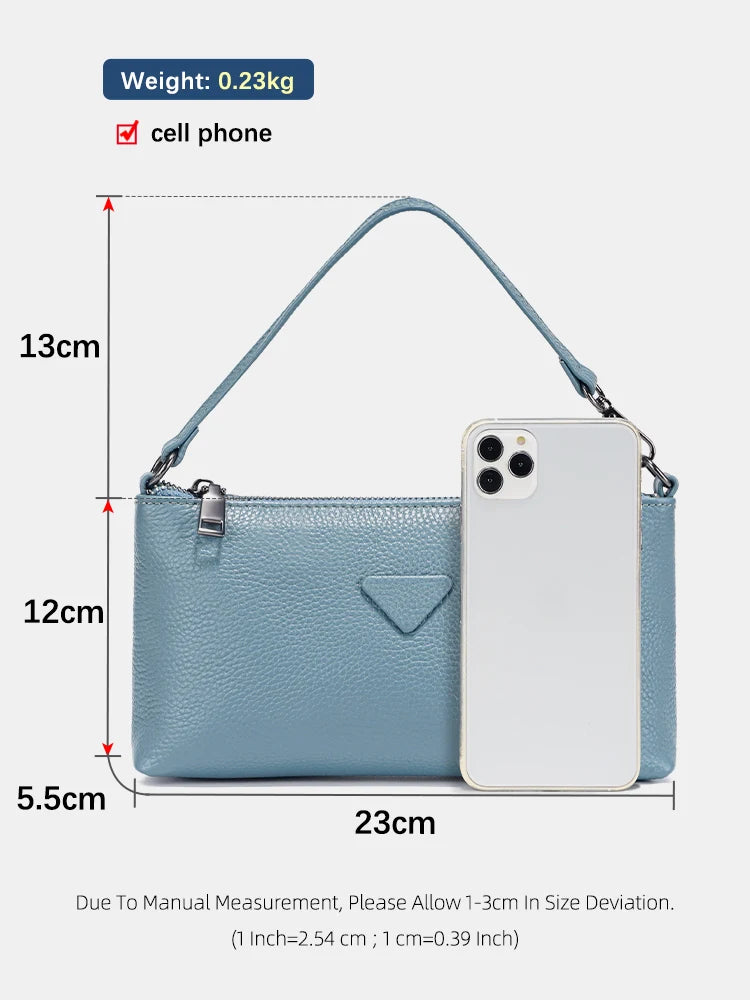 Zency Genuine Leather Cowhide Handbag Solid Color Shoulder Bag for Women