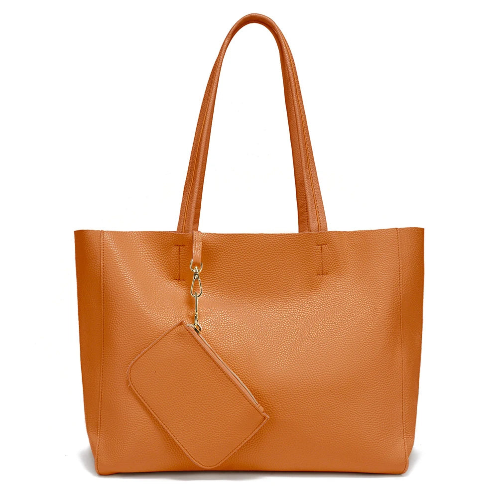 Zency Genuine Leather Large Tote Bags Simple Color Bags Zipper for Work Shopping Travel