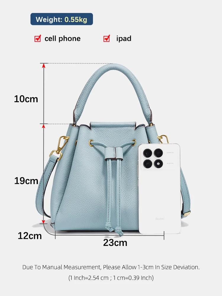 Zency Women's Genuine Leather Top-Handle Bag Fashion Designer Bags Bucket Bag