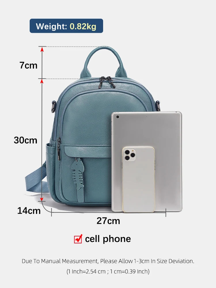 Zency Genuine Leather Backpack Multi-pocket Design Simple Travel Convertible Shoulder Bag