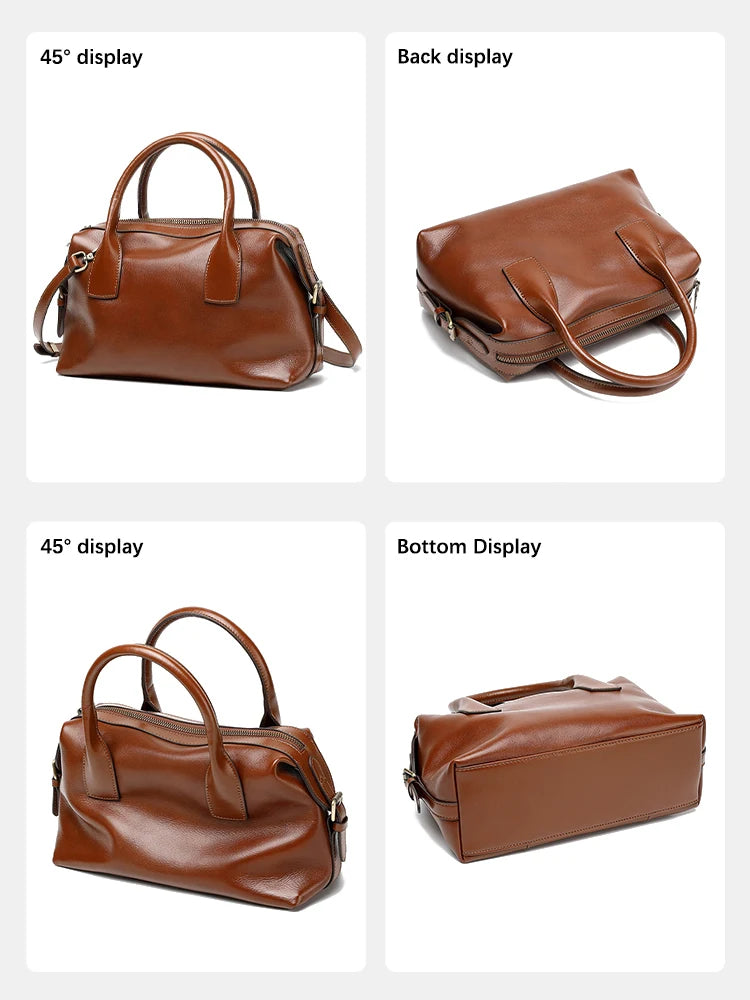 Zency Vintage Genuine Leather Top-handle Bag For Women Shoulder Handbag Crossbody