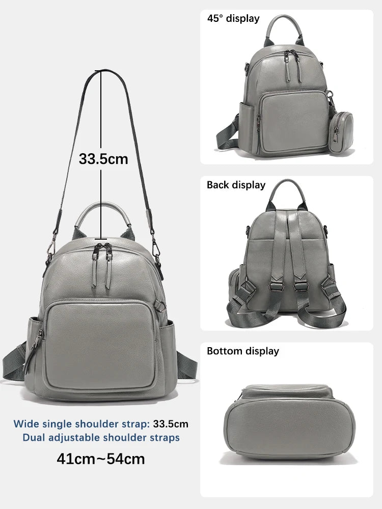 Zency Genuine Leather Women's Backpack Knapsack Multi-pocket Shoulder Bag