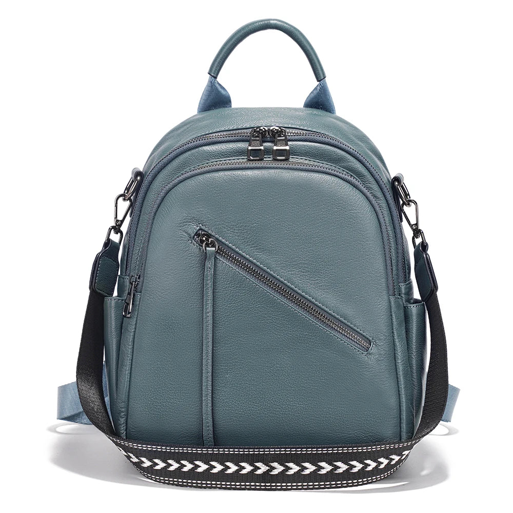 Zency Women's Genuine Leather Backpack Multi-Pockets Rucksack for Travel Work Wide Strap Ladies Shoulder Bag 2025 Trendy