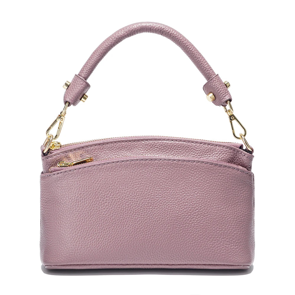 Zency Women Grey Bag Soft Genuine Leather Zipper Cowhide Leather Shoulder Bag