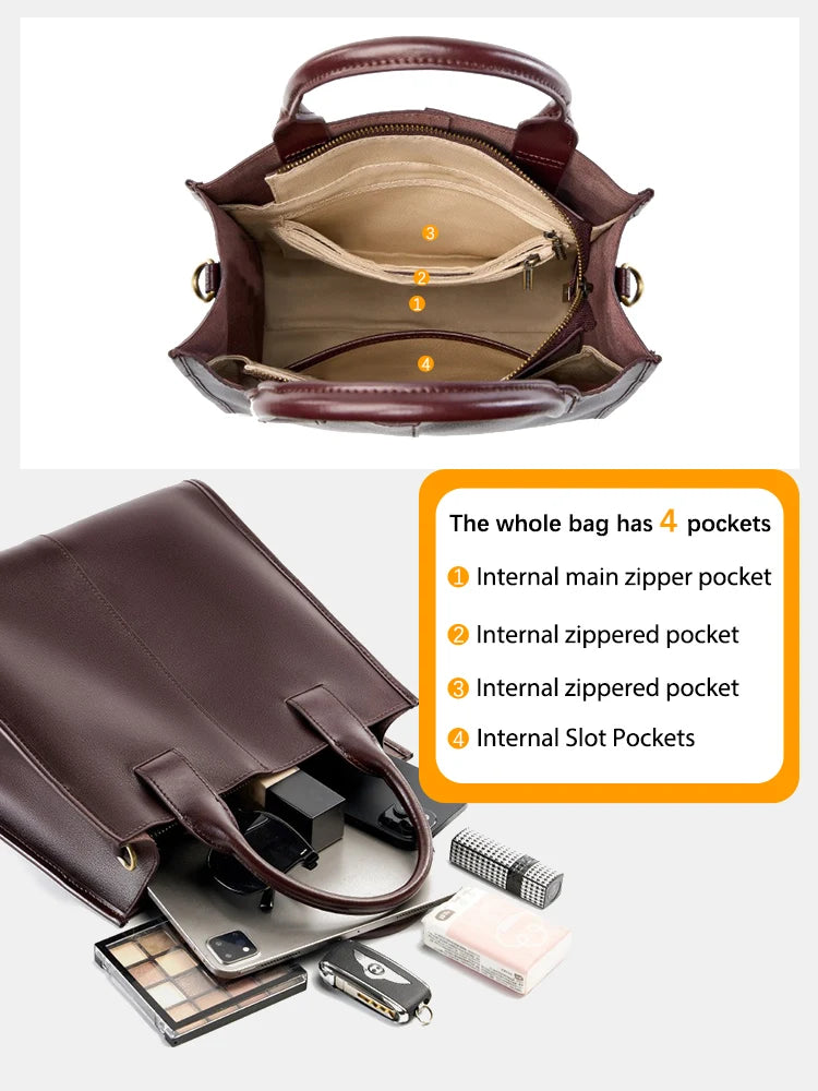 Zency Genuine Leather New Shoulder Bag Large Capacity Shopper Women Luxury Casual Handbag