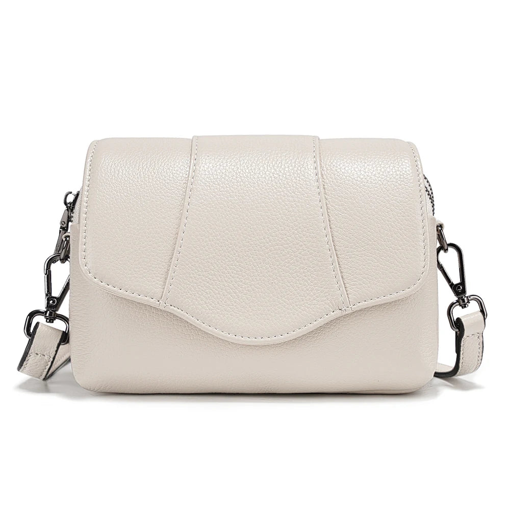 Zency Cowhide Leather Crossbody for Women Simple Multi-compartment Shoulder Handbag
