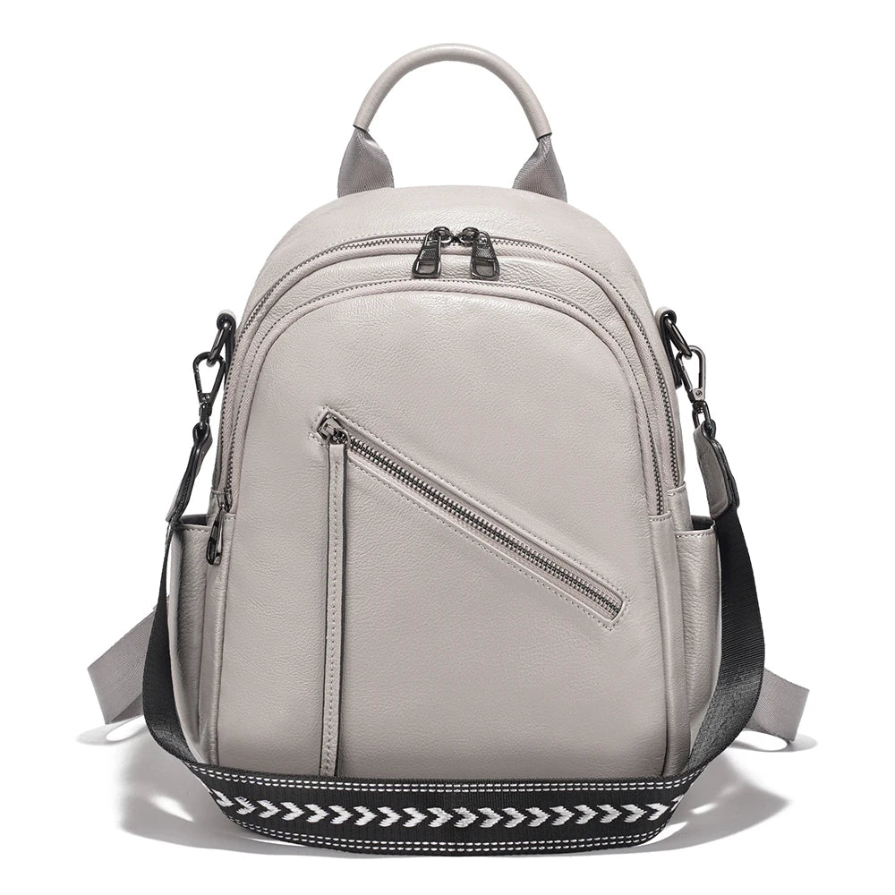 Zency Women's Genuine Leather Backpack Multi-Pockets Rucksack for Travel Work Wide Strap Ladies Shoulder Bag 2025 Trendy