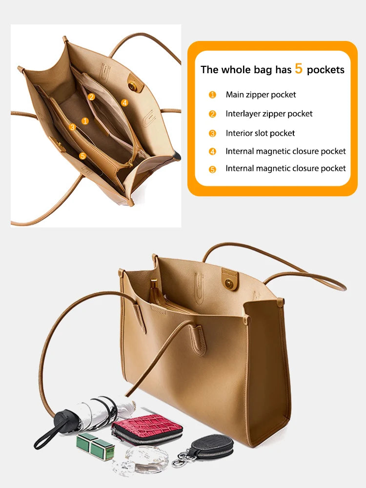 Fashion Women OL Handbag Genuine Leather Ladies Shoulder Big Tote Bag Large Capacity