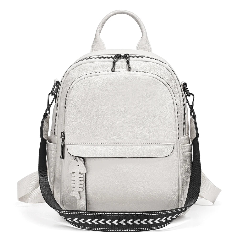 Zency Genuine Leather Backpack Multi-pocket Design Simple Travel Convertible Shoulder Bag