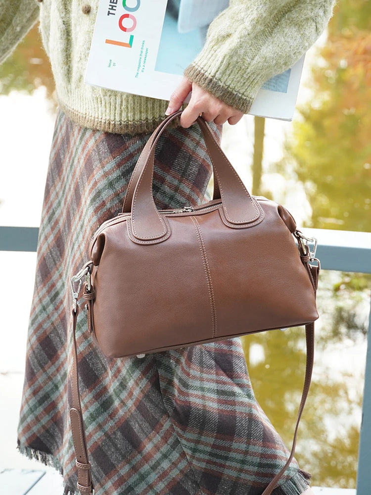 Zency Genuine Leather Top-handle Bag For Women Stylish Boston Bag