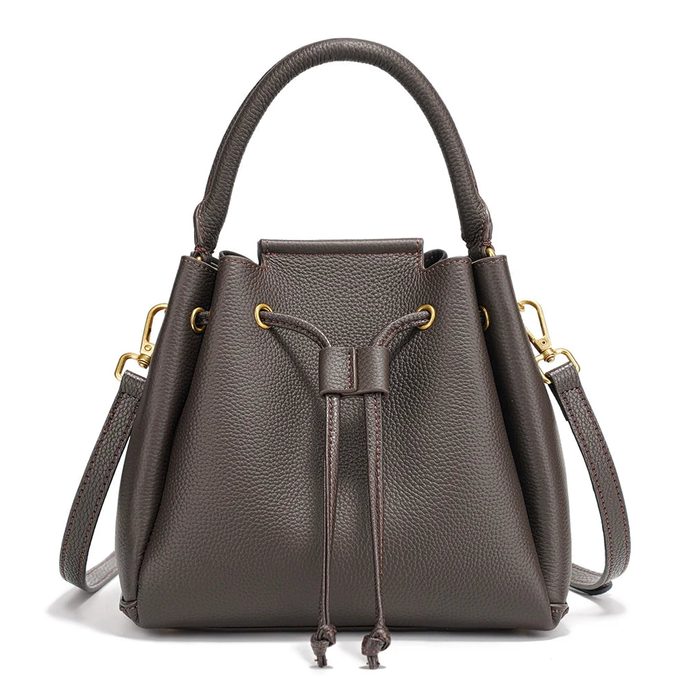 Zency Women's Genuine Leather Top-Handle Bag Fashion Designer Bags Bucket Bag