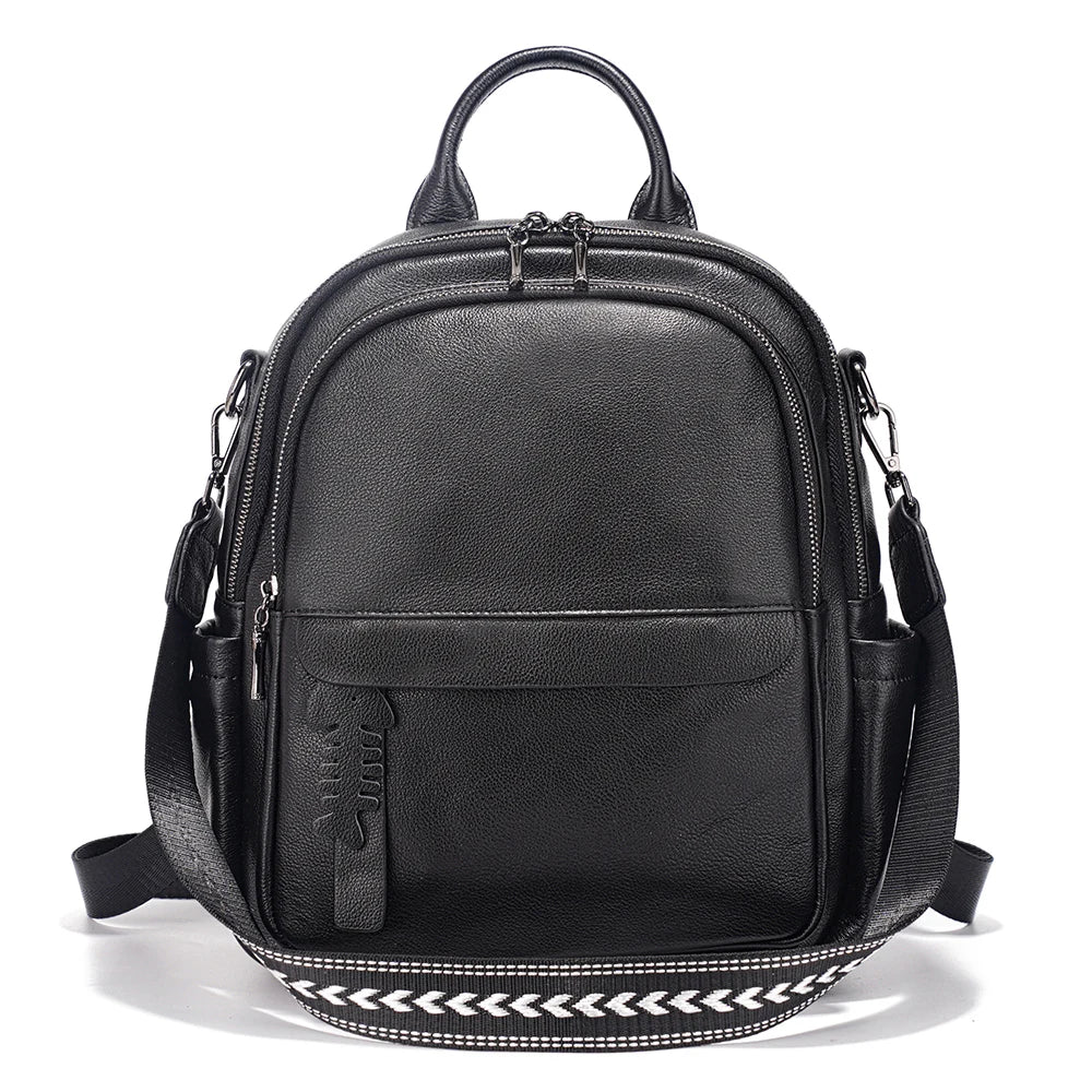 Zency Genuine Leather Backpack Multi-pocket Design Simple Travel Convertible Shoulder Bag