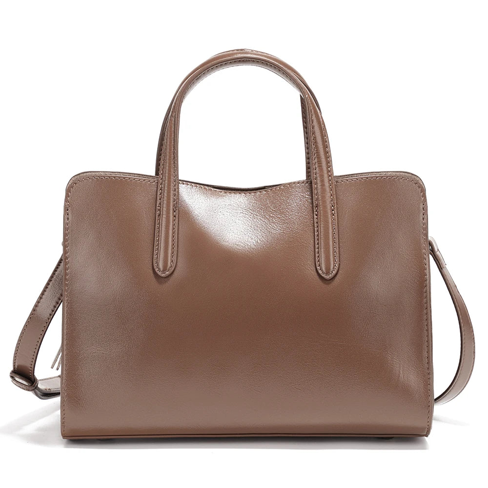 Zency Oil Wax Leather Handbags for Women Bag Three Layer Pockets