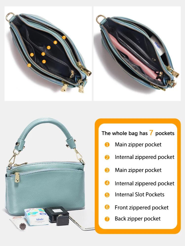 Zency Women Grey Bag Soft Genuine Leather Zipper Cowhide Leather Shoulder Bag