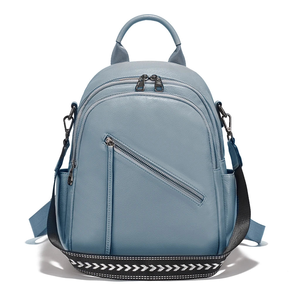 Zency Women's Genuine Leather Backpack Multi-Pockets Rucksack for Travel Work Wide Strap Ladies Shoulder Bag 2025 Trendy