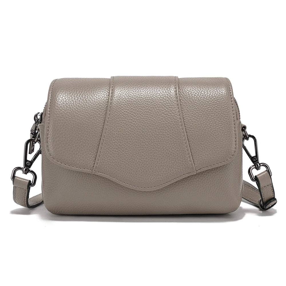Zency Cowhide Leather Crossbody for Women Simple Multi-compartment Shoulder Handbag