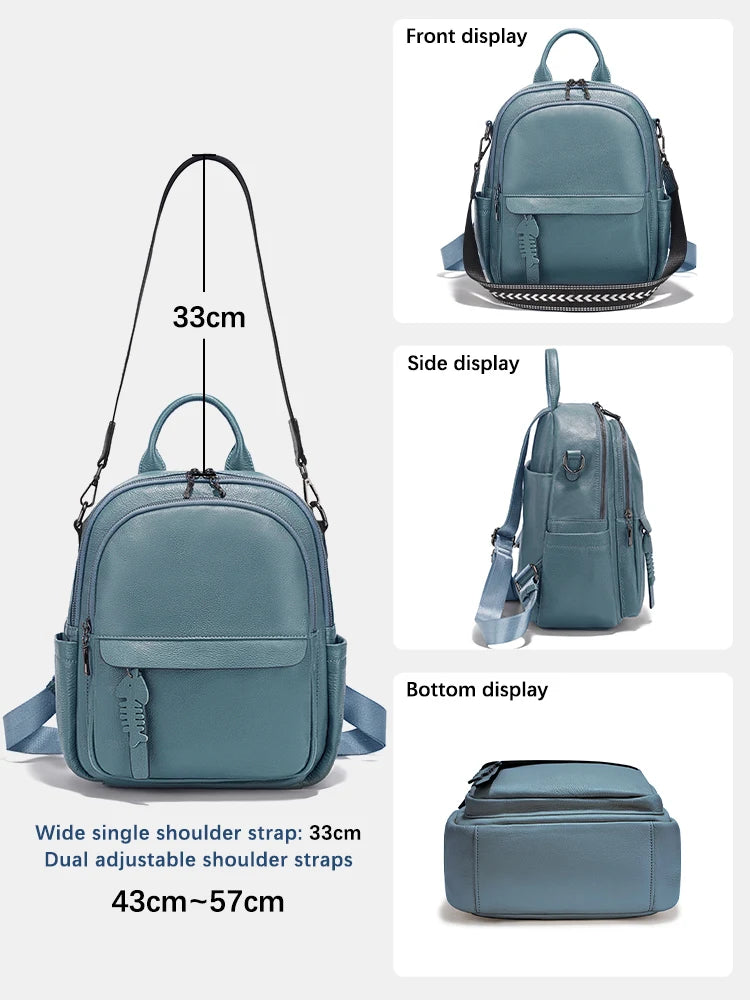 Zency Genuine Leather Backpack Multi-pocket Design Simple Travel Convertible Shoulder Bag