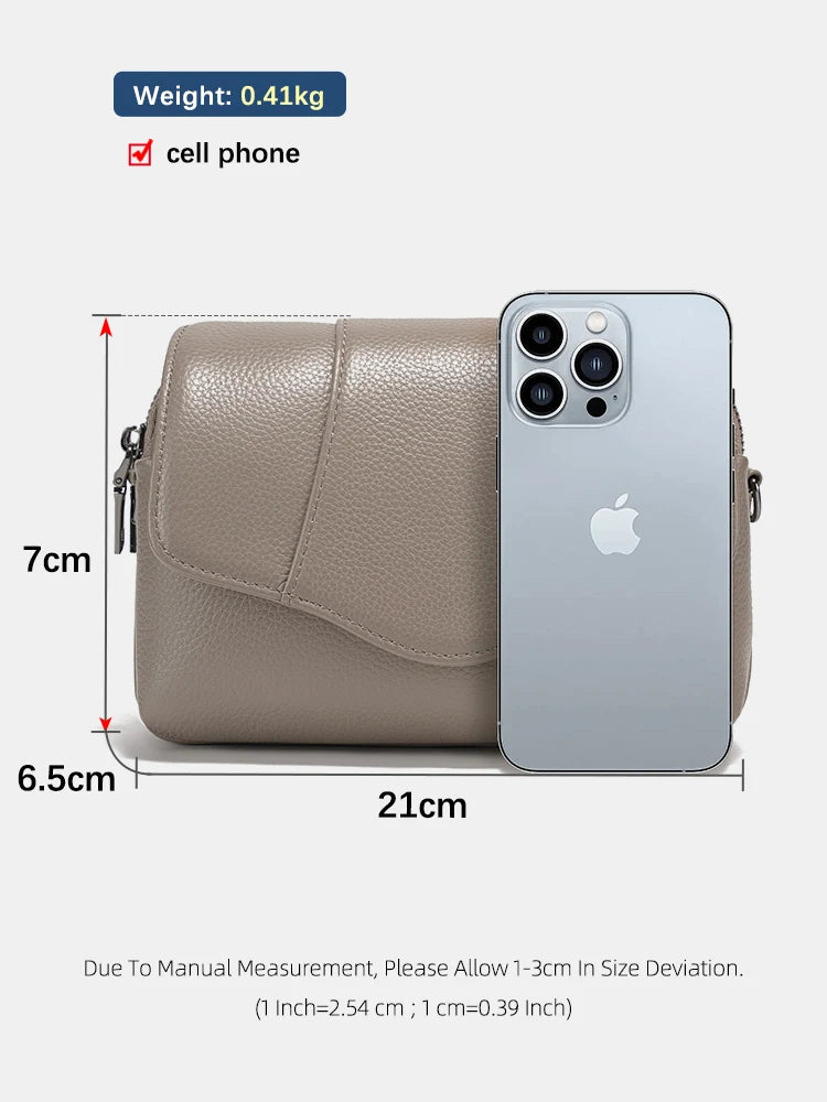 Zency Cowhide Leather Crossbody for Women Simple Multi-compartment Shoulder Handbag