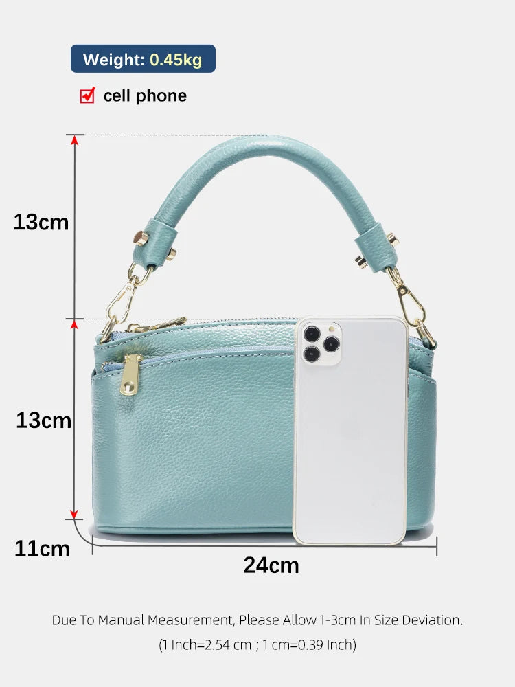 Zency Women Grey Bag Soft Genuine Leather Zipper Cowhide Leather Shoulder Bag