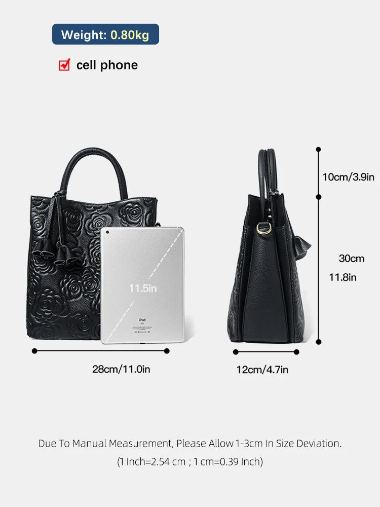 Zency Black Rose Pattern Tote Bag Fashion Shoulder Crossbody Purse