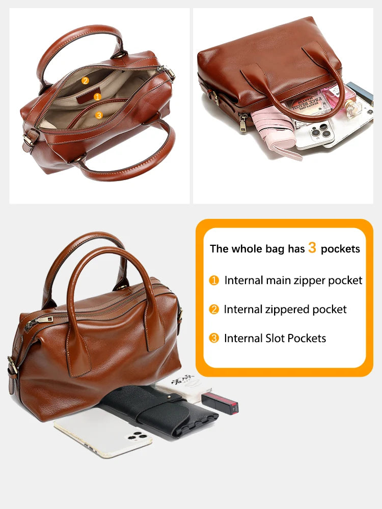Zency Vintage Genuine Leather Top-handle Bag For Women Shoulder Handbag Crossbody