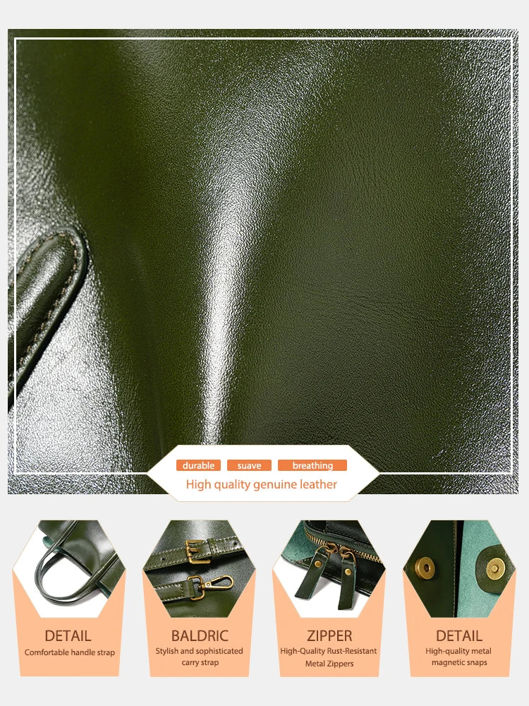 Zency Oil Wax Leather Handbags for Women Bag Three Layer Pockets