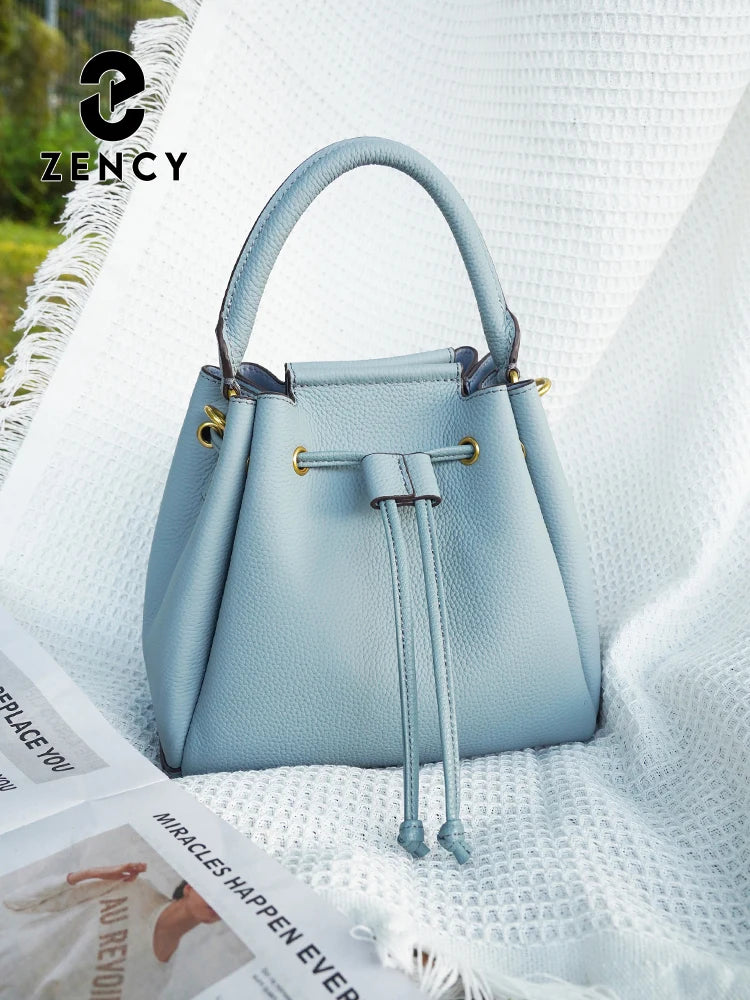 Zency Women's Genuine Leather Top-Handle Bag Fashion Designer Bags Bucket Bag