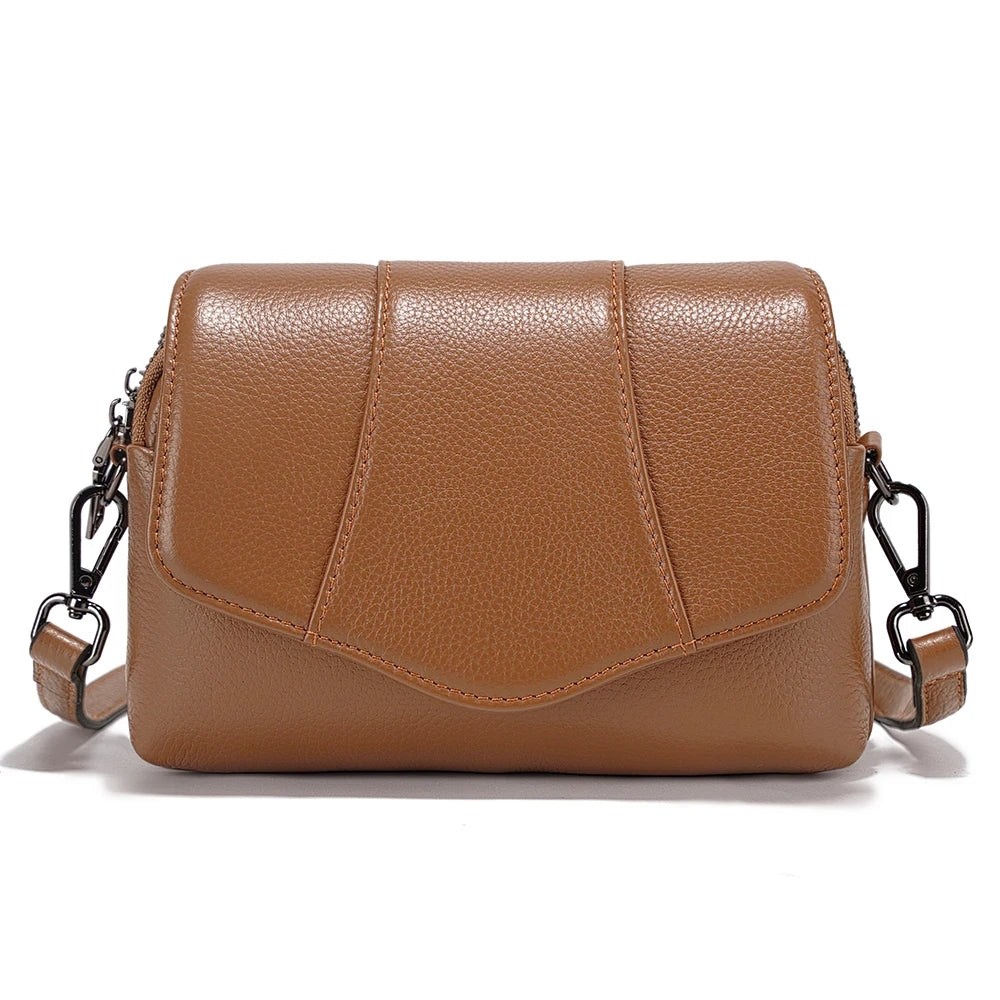 Zency Cowhide Leather Crossbody for Women Simple Multi-compartment Shoulder Handbag