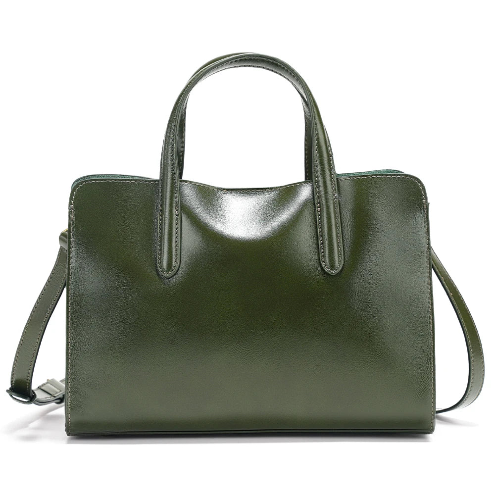 Zency Oil Wax Leather Handbags for Women Bag Three Layer Pockets