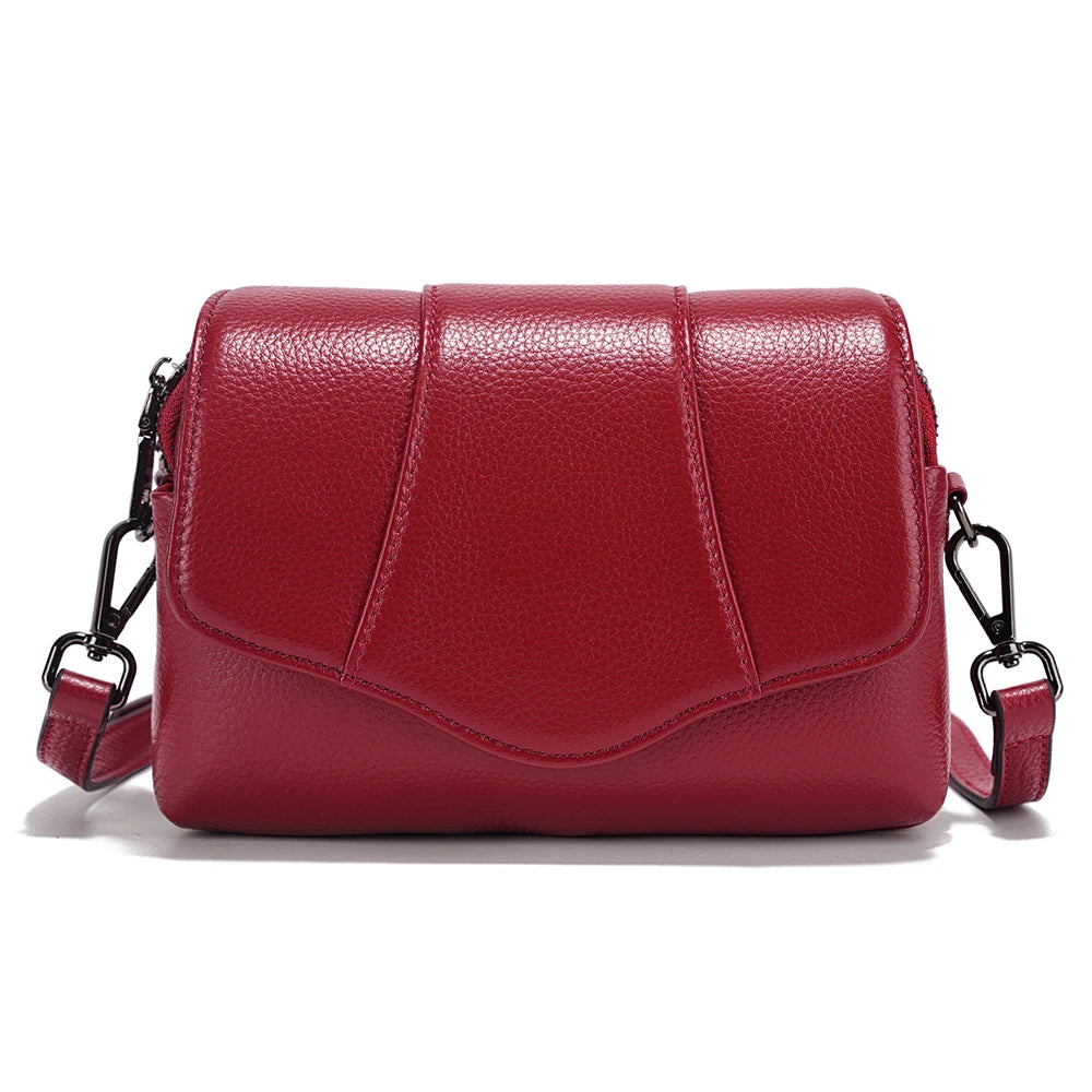 Zency Cowhide Leather Crossbody for Women Simple Multi-compartment Shoulder Handbag