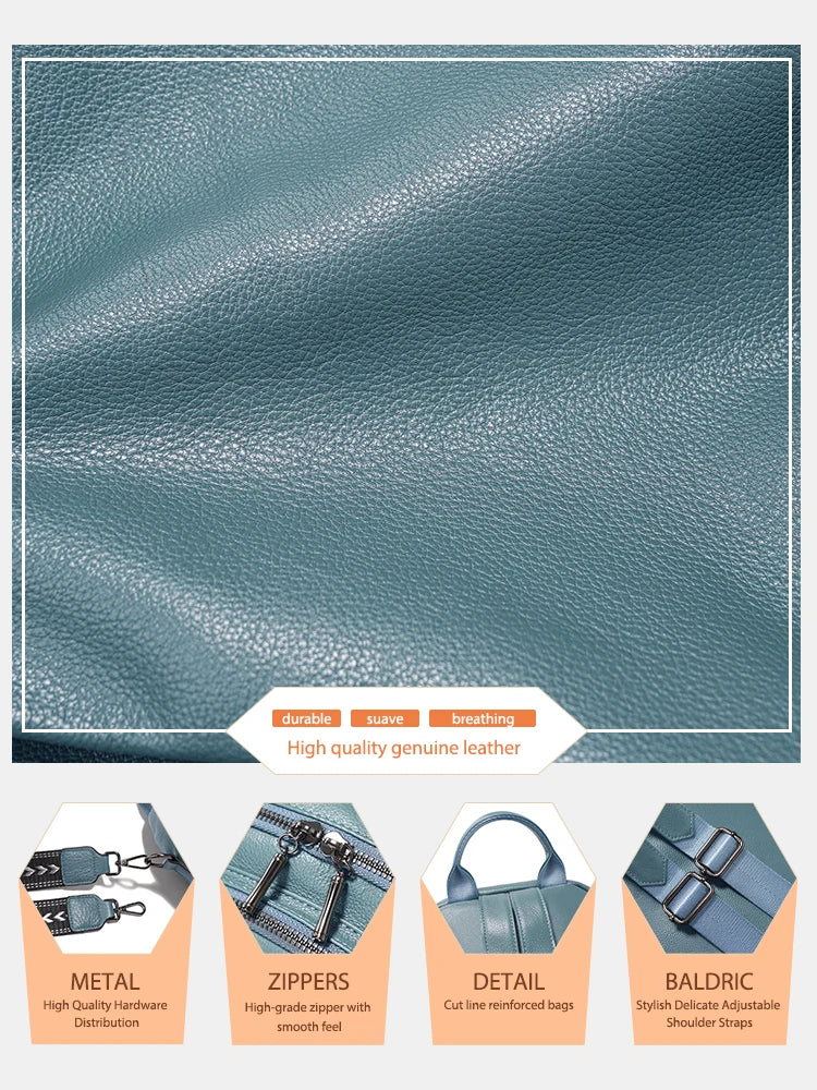 Zency Genuine Leather Backpack Multi-pocket Design Simple Travel Convertible Shoulder Bag