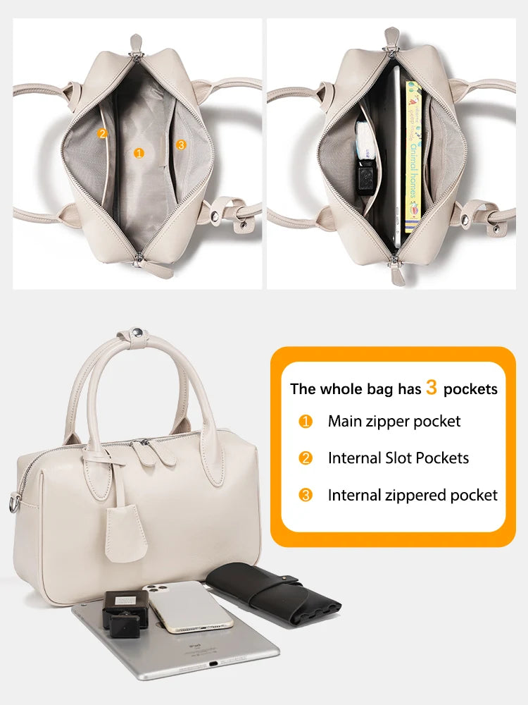 Zency Genuine Leather Vintage Designer Handbag For Women Large Capacity Shoulder Bag