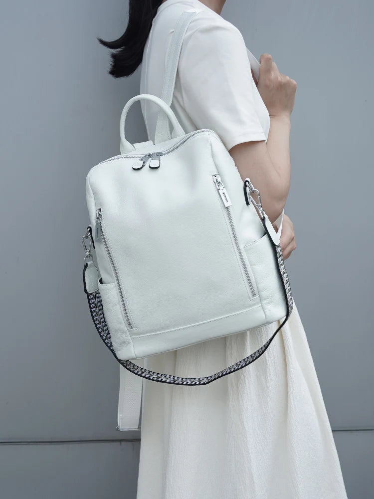 Zency Fashion Genuine Leather Backpack Convertible Shoulder Bag for Fall Winter
