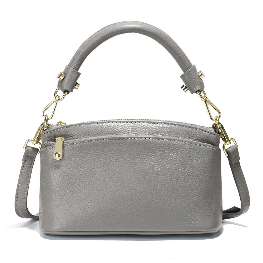 Zency Women Grey Bag Soft Genuine Leather Zipper Cowhide Leather Shoulder Bag