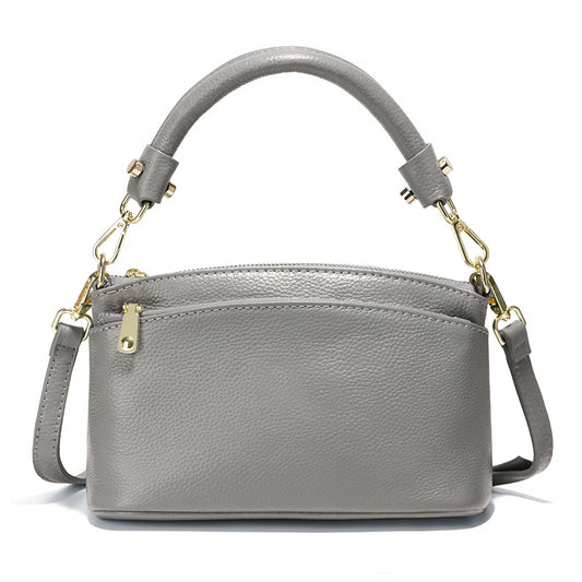 Zency Women Grey Bag Soft Genuine Leather Zipper Cowhide Leather Shoulder Bag