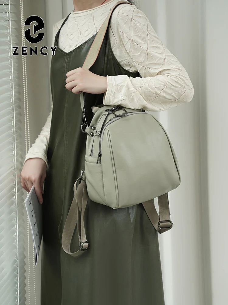 Zency Women's Soft Genuine Leather Travel Backpack Large Convertible Knapsack Multi-compartment