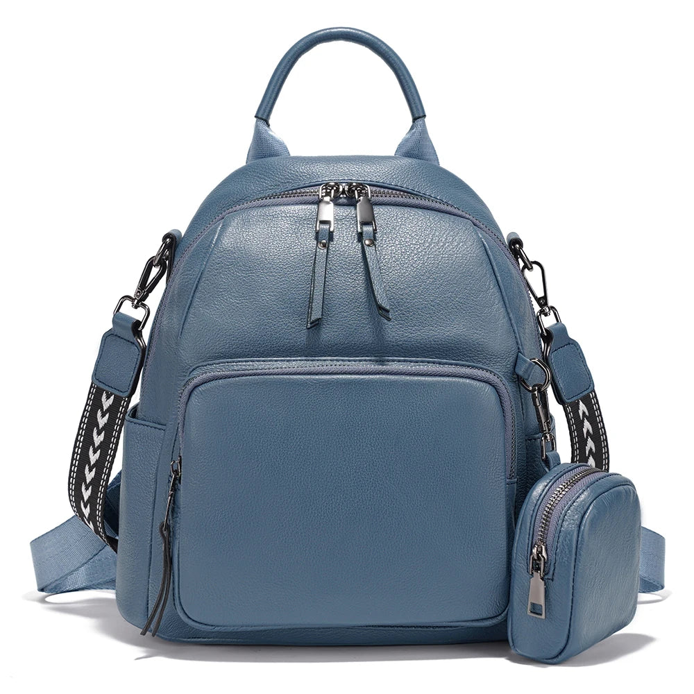 Zency Genuine Leather Women's Backpack Knapsack Multi-pocket Shoulder Bag
