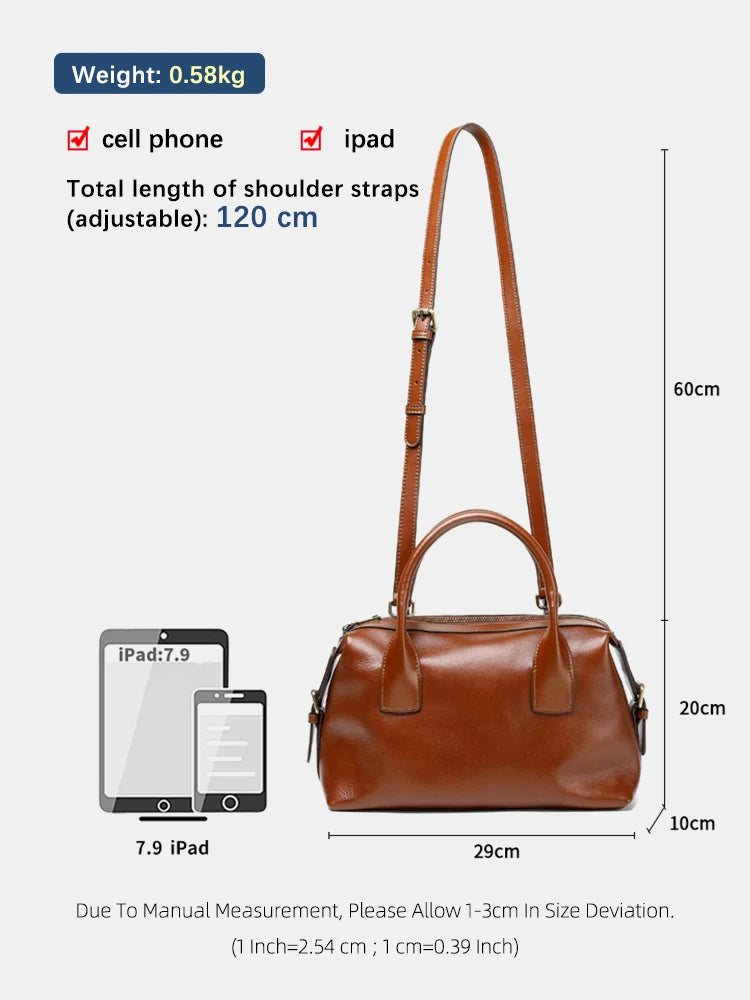 Zency Vintage Genuine Leather Top-handle Bag For Women Shoulder Handbag Crossbody