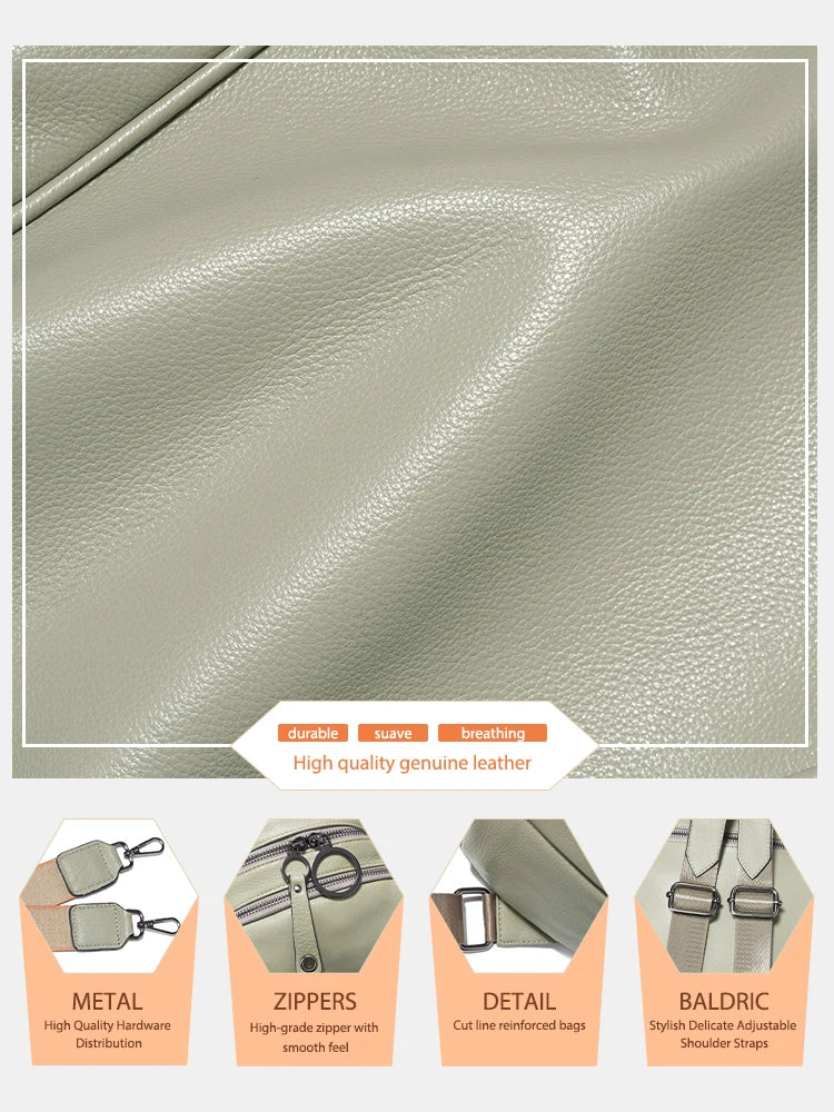 Zency Women's Soft Genuine Leather Travel Backpack Large Convertible Knapsack Multi-compartment