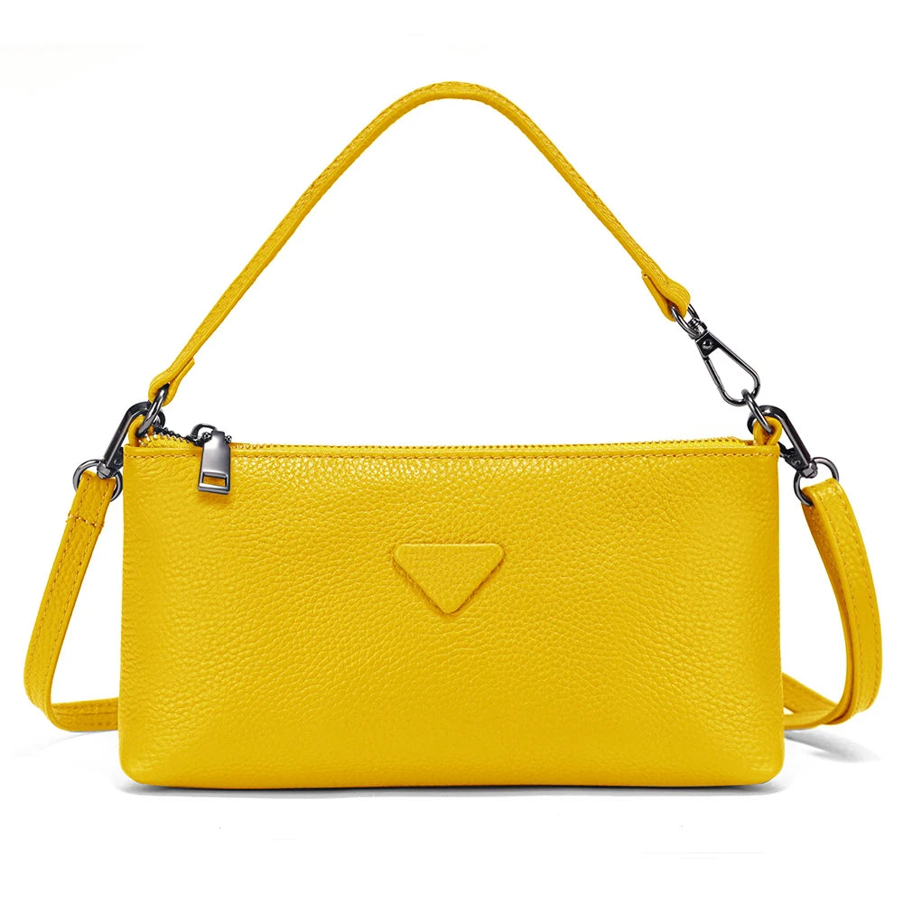 Zency Genuine Leather Cowhide Handbag Solid Color Shoulder Bag for Women