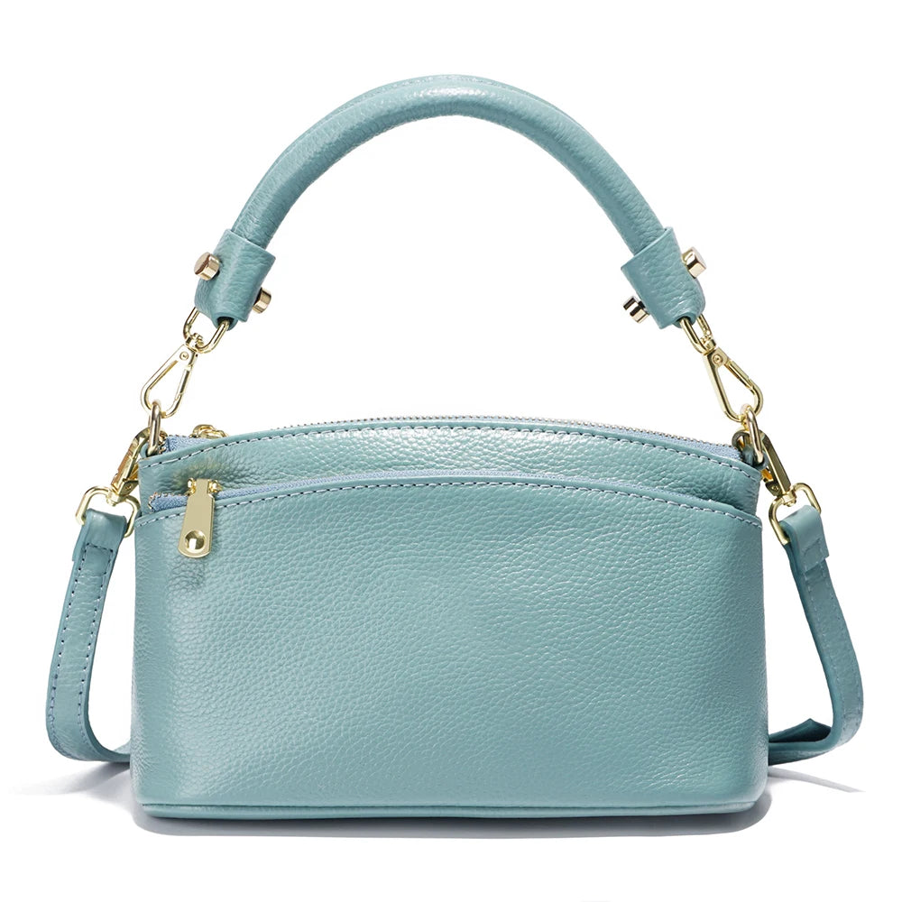 Zency Women Grey Bag Soft Genuine Leather Zipper Cowhide Leather Shoulder Bag