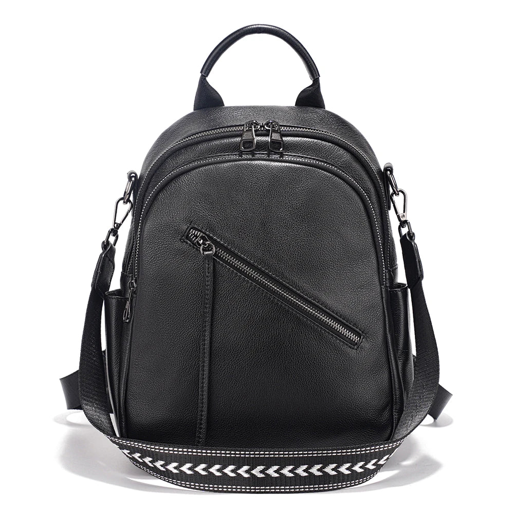 Zency Women's Genuine Leather Backpack Multi-Pockets Rucksack for Travel Work Wide Strap Ladies Shoulder Bag 2025 Trendy