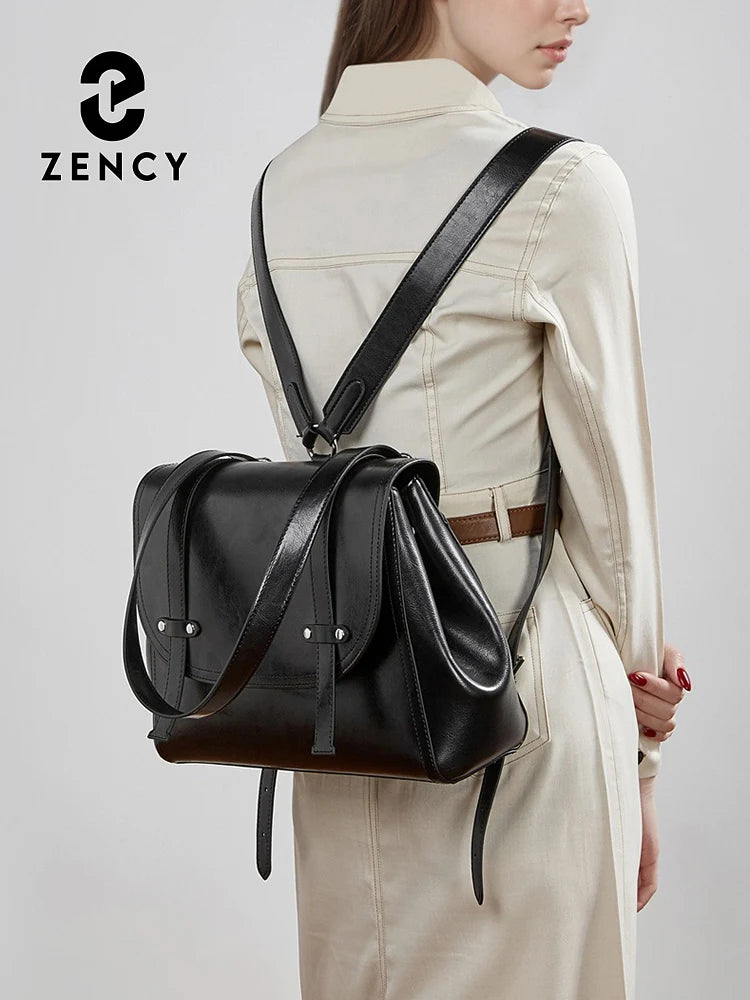 Zency Retro Women's Genuine Leather Handbag Female Shoulder Convertible Backpack